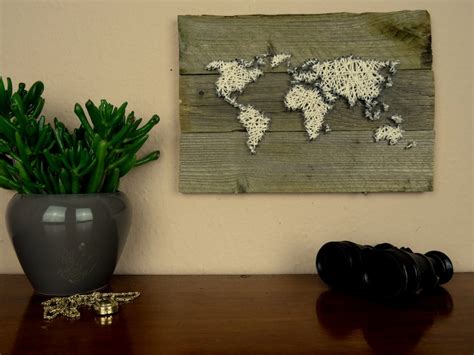 World Map Wall Decal String Art Map Reclaimed Wood Art - Etsy