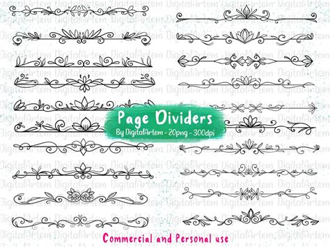 Hand Drawn Floral Page Dividers Flower Page Dividers Minimal Page Dividers Ornamental Page ...