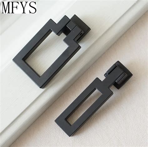 Modern Black Square Cabinet Handle Door Knob Dresser Knobs Drop Ring ...