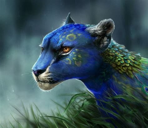 Peacock and lioness hybrid | Animal paintings, Fantasy paintings, Fantasy creatures art