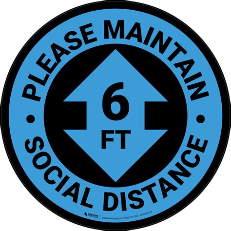 Please Maintain Social Distance with Arrow Blue Circular - Floor Sign