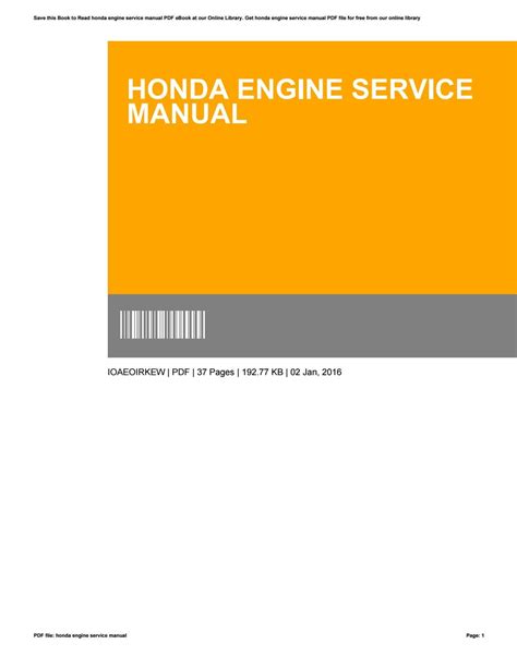 Honda engine service manual by i8432 - Issuu