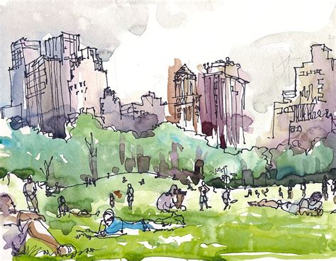 New York Central Park Watercolor Sketch Sheep Meadow a - Etsy | Watercolor sketch, Sketch book ...