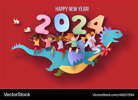 2024 new year design card with kids flying Vector Image