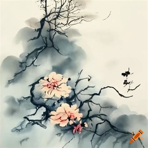 Chinese ink wash painting of a magical garden on Craiyon