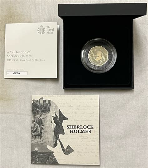 2019 UK 50 PENCE SILVER PROOF PIEDFORT CELEBRATION OF SHERLOCK HOLMES GEM W/ OGP - The Reeded ...