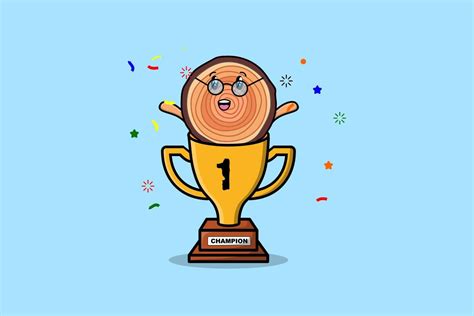 Cute cartoon Wood trunk character in trophy 17062280 Vector Art at Vecteezy