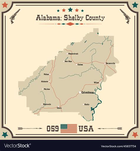 Vintage map of shelby county in alabama usa Vector Image