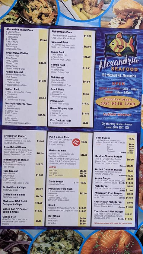 Menu at Alexandria Seafoods fast food, Alexandria, 196 Mitchell Rd