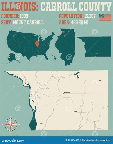 Map of Carroll County in Illinois Stock Vector - Illustration of county ...