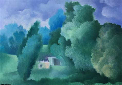 Sheila Querre - Green and blue French landscape. Sheila Querre oil on canvas Romantic style For ...