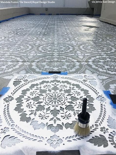 Mandala Fusion Tile Stencil | Painted concrete floors, Stenciled ...