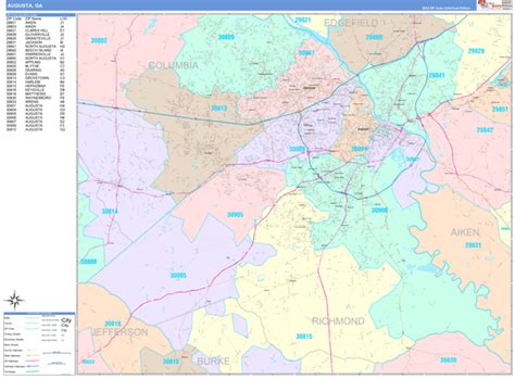 Augusta Georgia Wall Map (Color Cast Style) by MarketMAPS - MapSales