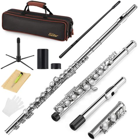 Eastar EFL-1 Closed Hole C Flutes 16 Key Nickel Beginner Flute Set With Carrying Case Stand ...