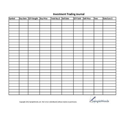 Investment Stock Trading Journal Spreadsheet