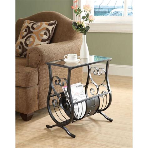 Monarch Specialties Satin Black Glass Top End Table-I 3314 - The Home Depot