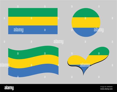 Flag of Gabon. Gabon flag in heart shape. Gabon flag in circle shape. Country flag variations ...