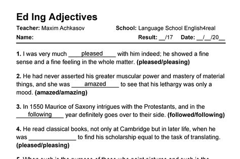 -Ed & -Ing Adjectives | English grammar fill in the blanks exercises with answers in PDF