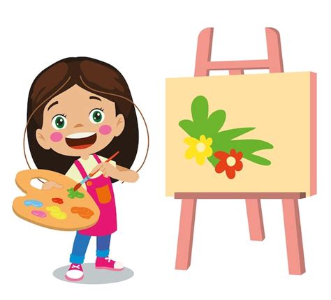 Premium Vector | Cute painter girl painting and her beautiful painting