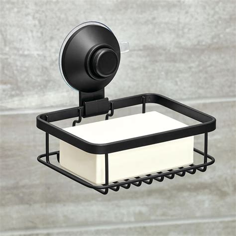 iDesign Everett Matte Black Push-Lock Suction Shower Soap Holder in ...