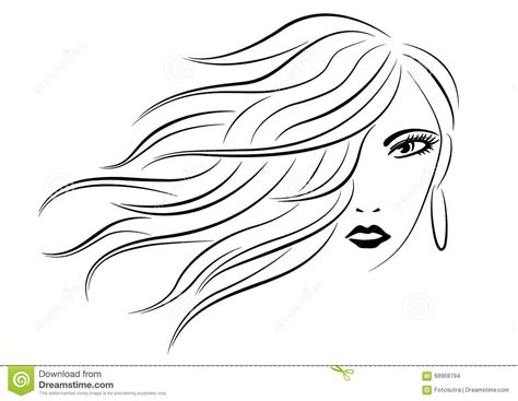 Illustration about Woman head with wavy hair line art silhouette illustration. Illustration of ...