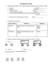 charging by friction Worksheet rev.docx - Charging by Friction 1. Read each description. Does it ...