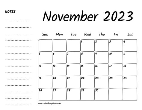 November 2023 Printable Calendar – Calendar Options