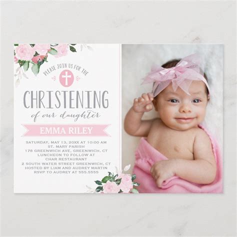 Floral Blooms Pink | Christening Invitation | Zazzle.com in 2021 | Christening invitations ...