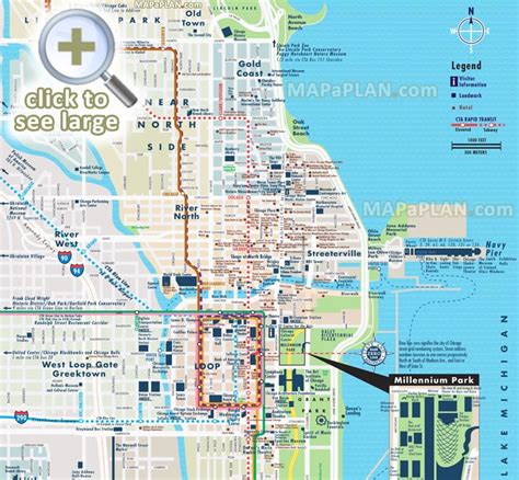 Chicago maps - Top tourist attractions - Free, printable city street map