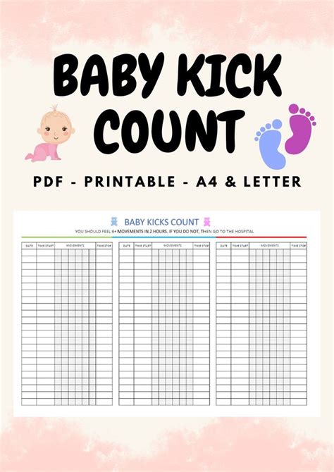 Baby Kick Count Printable, Baby Kick Movement, Fetal Kick Count ...