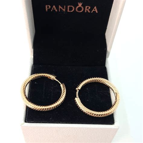 New Pandora Rose Gold Plated Moments Charm Hoop Earrings - Etsy