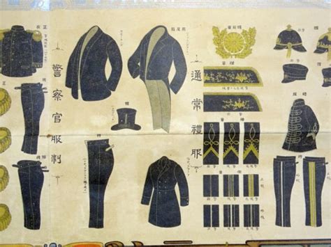 Large Japanese Meiji Era Poster of Military and Civil Uniforms ...