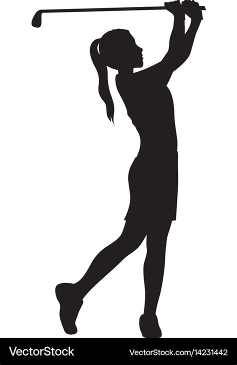 Black silhouette girl playing golf Royalty Free Vector Image