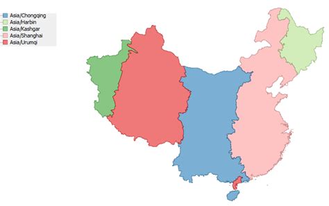 A shapefile of the TZ timezones of China