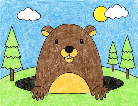 Easy How to Draw a Groundhog Tutorial Video and Groundhog Coloring Page ...