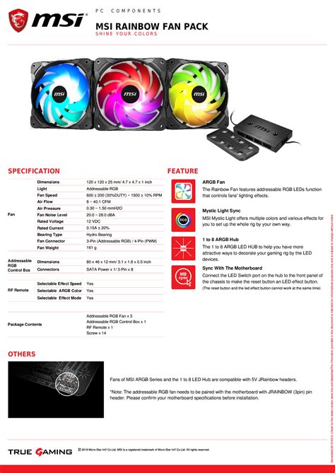 MSI Rainbow Fan Pack -3x 120mm RGB Fans with RGB Controller | 306 ...