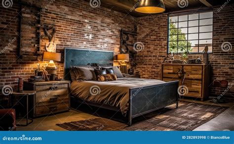 Bedroom Decor, Home Interior Design . Industrial Rustic Style Stock ...