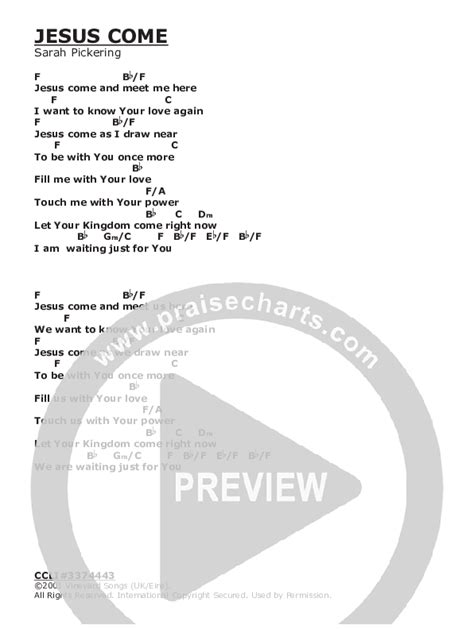 Jesus Come Chords PDF (Vineyard UK) - PraiseCharts