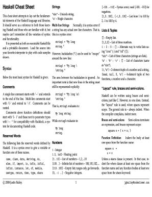 Haskell Cheat Sheet - Fill and Sign Printable Template Online