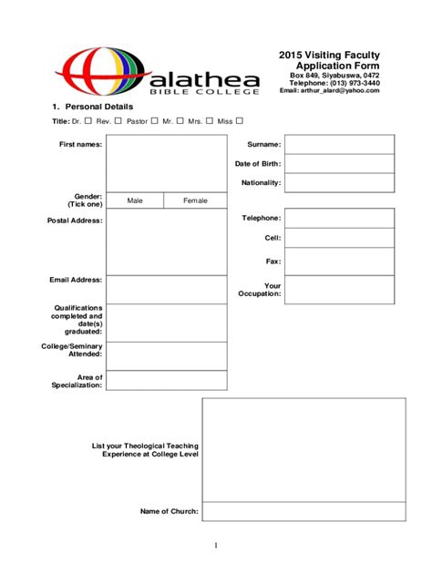 Fillable Online Bursary Application Form - alatheabiblecollege.com Fax ...