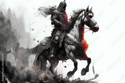 a knight in heavy armor sitting on his horse and riding into battle ...