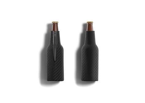 Premium Photo | Blank black collapsible beer bottle koozie lying, front and back, 3d rendering.