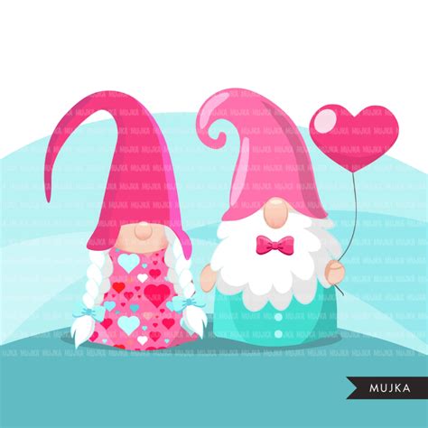 Valentine gnomes Clipart, Be my Valentine Gnome graphics, Valentine's ...