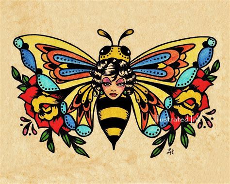 Old School Tattoo Art BEE Beauty Butterfly Print 5 X 7 8 X 10 | Etsy UK