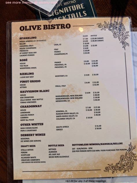 Menu at Olive Bistro Midtown restaurant, Atlanta, Juniper Street NE Suite 4