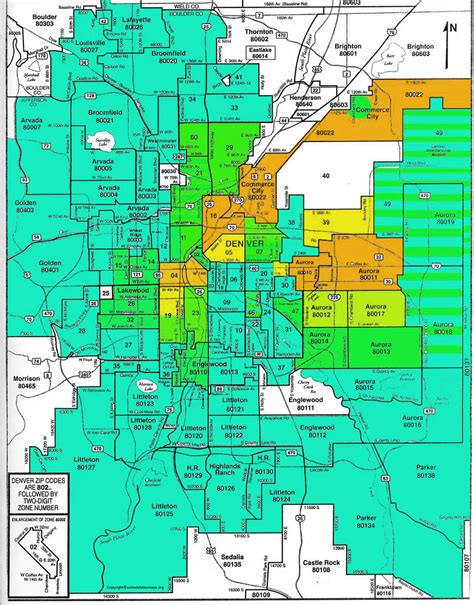 Denver Zip Code Map With Surrounding Areas (Printable)