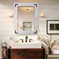 Amazon.com: YOSHOOT Rustic Wooden Framed Wall Mirror, Natural Wood Bathroom Vanity Mirror for ...