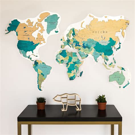 Wooden World Map Wall Decor by GaDenMap. Colorful MDF travel map for wall office decor, kitchen ...