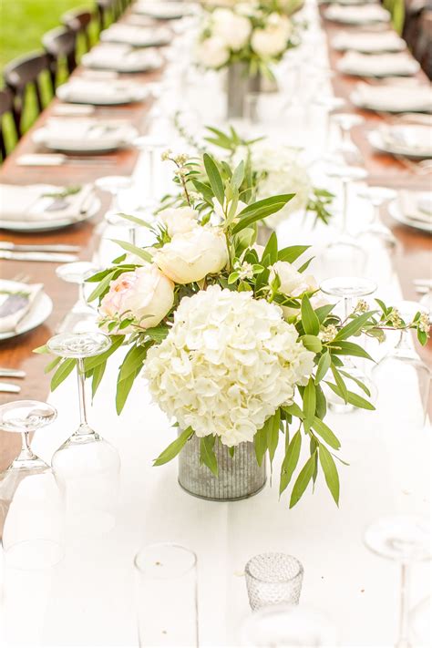 Lush White Hydrangea Centerpieces | White hydrangea centerpieces, Wedding flowers hydrangea ...