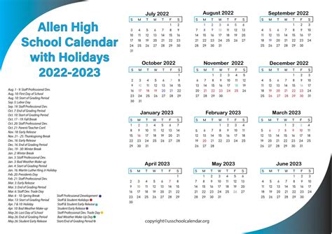 Allen High School Holiday Calendar - US School Calendar